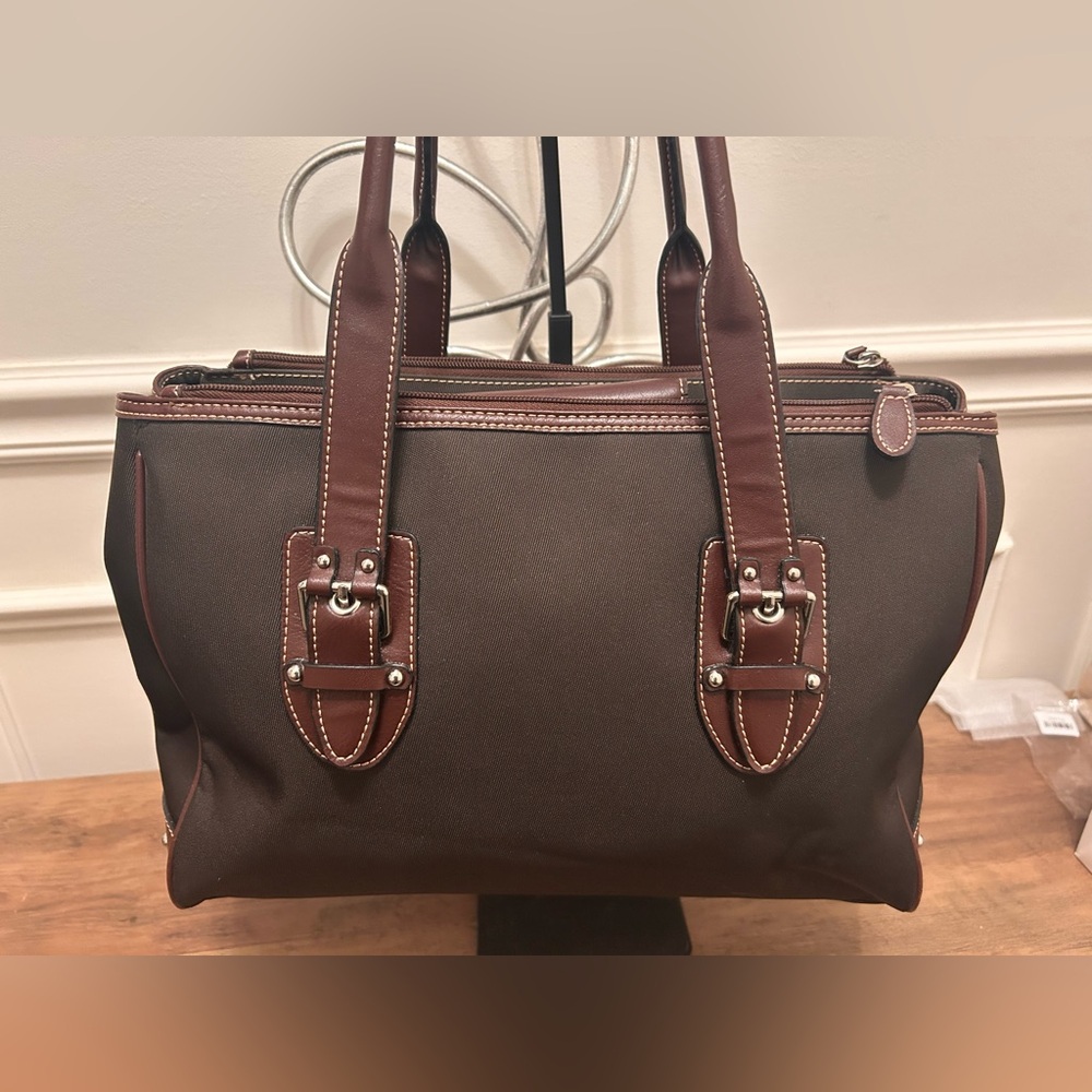 Etienne Aigner Brown Shoulder Nylon and Leather Tote Bag with Bag Scarf - Picture 5 of 14